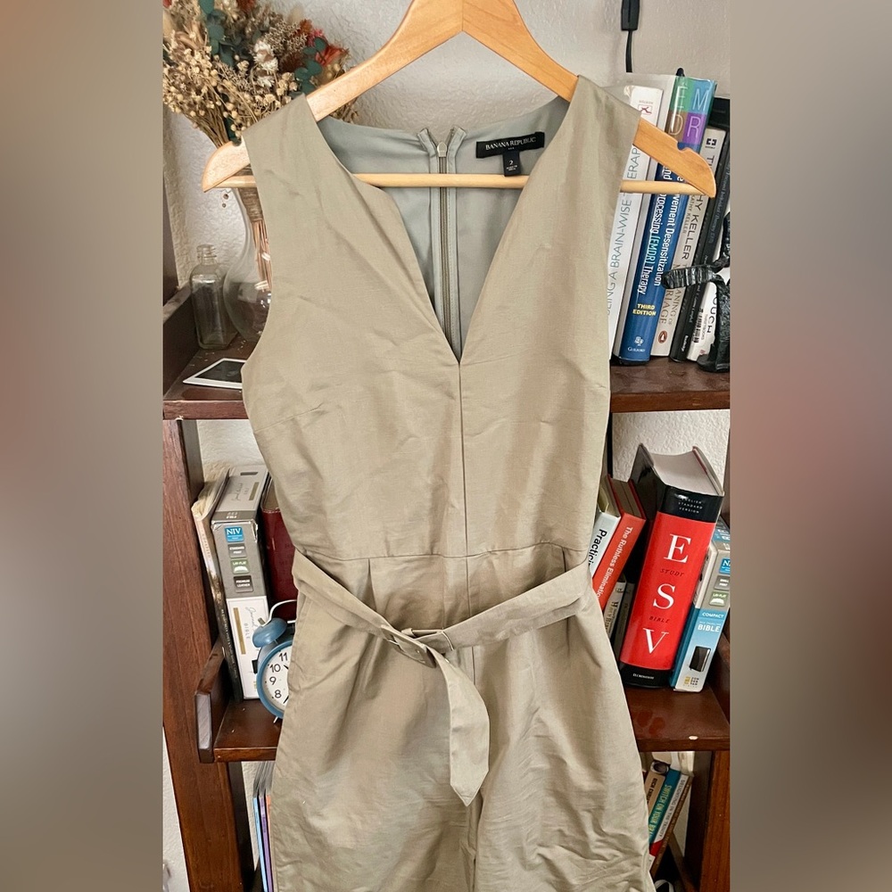 Banana Republic - Muted Olive Jumpsuit with a cropped flare leg and chunky belt!